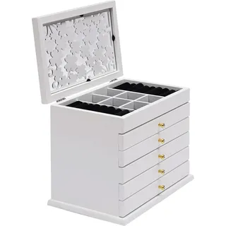 Schmuckkasten Holz Schmuckkoffer 6 Ebenen Voll ausziehbare Schublade Schmuckbox Vernunftiges Layout Frei montiert Große Kapazität Schmuckorganizer für Organisation Verschiedener Schmuck (Weiß)