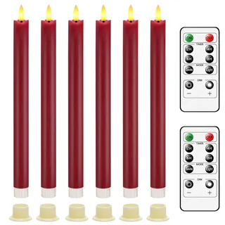 AiiBowy Led Kerzen [6er Set ] Flammenlose Kerze, 24 Stunden Timer Funktion mit Fernbedienung, Batteriebetriebene mit 3D Flamme, Fensterkerzen, Led Stabkerzen Home Deko Weihnachten Party (Rot)