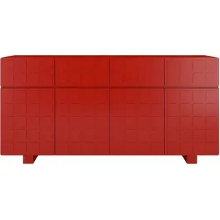 CUBO LONG Kommode 3D mit dekorierter Front / 4 Schubladen / 4 Türen / 169 cm / Rot - Rot