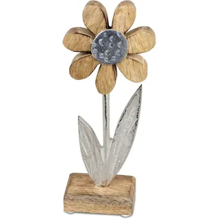 formano Dekorative Holzblume Stehend | 24 & 15 cm | Alu Mangoholz | Modernes Wohnaccessoire & Elegante Innenraumdekoration Silber/Braun stehend (24 cm)