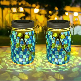 TOTHDATE 2PCS Solar Mosaik Leuchte für Außen, On/Off Glas Mosaik Hängend Licht Solarlaterne Tischleuchte IP65 Wasserdicht für Rasen Pfad Hof Deck Boden Teich, Blatt Mosaik