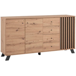 MID.YOU Sideboard Anthrazit, Eiche Artisan, Metall, 2 Fächer, 4 Schubladen, 160x85x40 cm