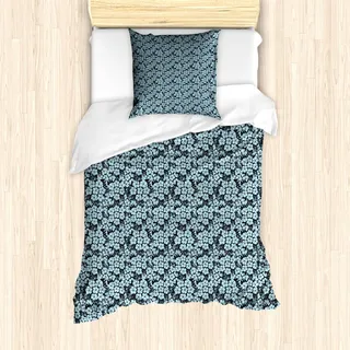 ABAKUHAUS Blumen Bettbezug Set für Einzelbetten, Top View Hydrangea Blumen, Milbensicher Allergiker geeignet mit Kissenbezug, 135 cm x 200 cm - 80 x 80 cm, Nachtblau Kadett-Blau - Blau