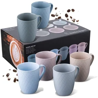 Stanley Rogers 6-teiliges Tassen-Set – Kaffeetassen in modernem Rautendesign – Hochwertiges New Bone Material in Pastelltönen – Perfekt für Heißgetränke wie Kaffee, Tee oder Kakao – 340 ml Volumen