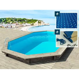 Holzpool "Brazilia 144" - 5,86 x 3,86 x 1,44 M – 180 μm Luftpolsterfolie – 280 g/M2 Winterabdeckung