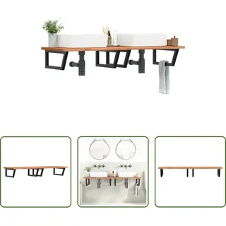The Living Store Waschbeckenregal Wandmontage Stahl und Massivholz Buche - Braun