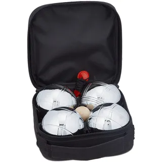 Relaxdays Boule Kugeln, 4 Metall Kugeln, Silber/schwarz