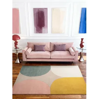 Ted Baker Westminster - Wollteppich Cecil, Wohnzimmerteppich aus Wolle, Bunt, Natürlich & Handgemacht, Retro Design für Wohnzimmer, Schlafzimmer - Beige Multifarben, 160x230 cm