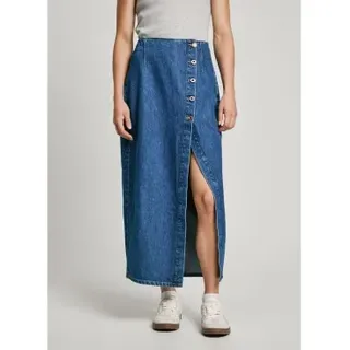 Pepe Jeans für Damen. PL901219 Midirock aus blauem, nicht dehnbarem Denim-Stoff (XS), Lässig, Baumwolle, Nachhaltig