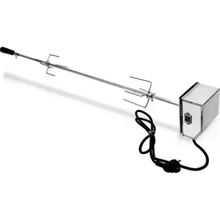 Fiqops BBQ Grillspieß Set aus Edelstahl 117cm 220V-240V inkl. 2 Fleischklammern Fleischklammer Griffstück und Motor Elektrischer Drehspieß Rôtisserie Silber