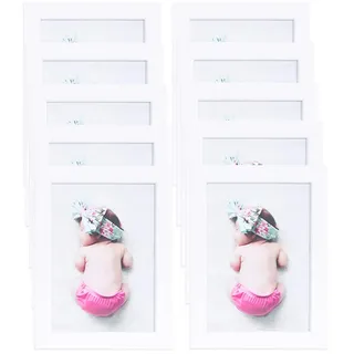 Muzilife Bilderrahmen 10er Set 13x18 cm Weiß, Fotorahmen aus MDF-Platte ohne Passepartout zum Stellen und Hängen - Ideal für Portrait/Galerie/Collagen