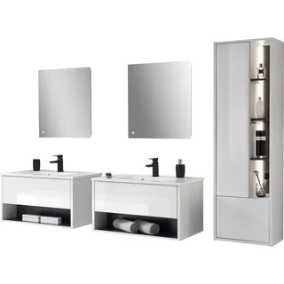 PLACES OF STYLE Badmöbel-Set »Studio Line, Bad im modernen Design, 5-teiliges Badezimmer« 5 Stk. tlg., weiß