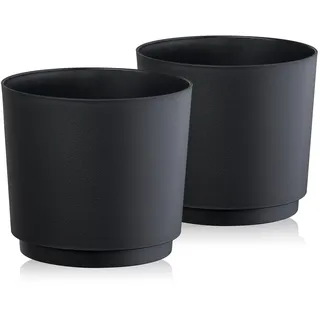 Tymar Übertopf Matte, Blumentopf, Blumenübertopf aus Kunststoff, 2er-Pack (Schwarz; ø 28 cm)