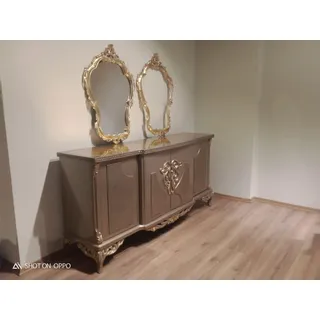 Anrichte mit Spiegel Taupe Braun Holz Schrank Sideboard Anrichten 2tlg - Beige