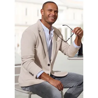 Sakko JOHN DEVIN "aus elastischer Jersey Pikee-Qualität", Herren, Gr. XL (56/58), beige, Piqué, Obermaterial: 65% Baumwolle, 35% Polyester. Futter: 100% Polyester, unifarben, regular fit normal, Ärmel mit Ärmelschlitz mit Knöpfen, Sakkos Sakko, lässiges Stretchsakko mit dezentem Muster