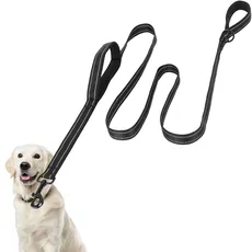 Euqvunn Hundeleine 2m×2,5cm mit zwei gepolsterten Griffen | Längen Verstellbare | Reflektierende Nylon Schleppleine für große und mittlere bis 50KG Hunde | Kontroll- und Trainingsleine | Schwarz