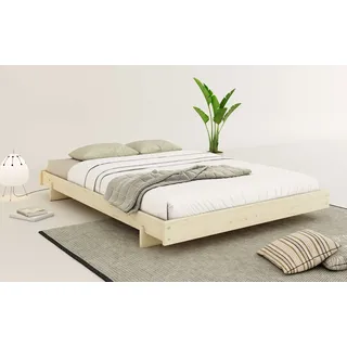 Bettgestell OTTO HOME "Senja, Bett, Massivholzbett, minimalistisches Design", naturbelassen, B:148cm H:22,6cm L:205,1cm, Betten, Bettgestell, inklusive Lattenrost, Liegefläche 140x200 cm, aus massiver Kiefer