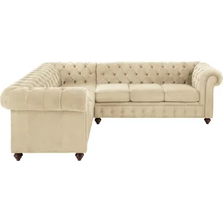 Home Affaire Chesterfield-Sofa »Duc Ecksofa L-Form«, hochwertige Knopfheftung im Rücken, Samtoptik mit changierender Optik beige