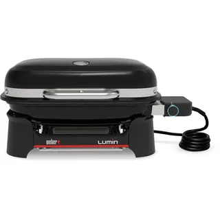 Weber Lumin Compact Tragbarer Kompakter Elektrogrill, Bis zu 315 °C, mit Deckelthermometer, Porzellanemaillierte Gusseisenroste, 43 x 32 cm Grillfläche, Schwarz (1502044)