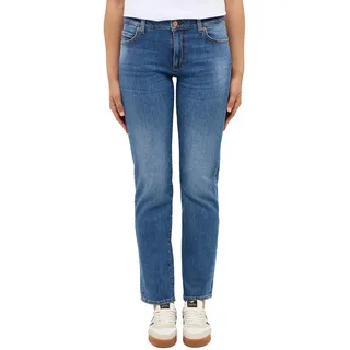 Straight-Jeans MUSTANG "Damen Style Crosby Relaxed Straight", Damen, Gr. 26, Länge 32, blau (782 mittelblau), Denim/Jeans, 99% Baumwolle, 1% Elasthan, unifarben, straight fit, Jeans Straight-Jeans