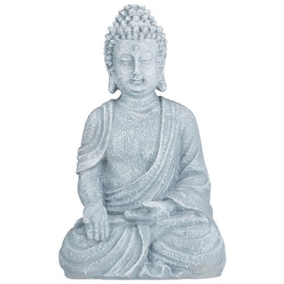 Relaxdays Buddha Figur sitzend 40 cm hoch, Feng Shui Deko, wetterfest & frostsicher, große Garten Dekofigur, hellgrau