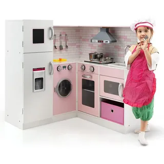 Costway Spielküche Eck Pink , Holz , 84x85x85 cm , Spielzeug, Kinderküchen