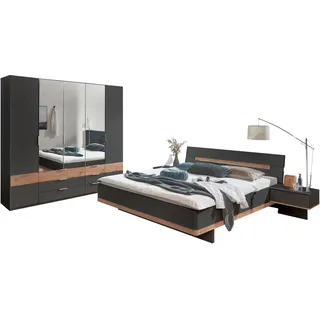 Komplettschlafzimmer WIMEX "Gibraltar", grau (graphit, absetzung artisan eiche nachbildung), B/H: 180cm x 200cm, Holzwerkstoff, Schlafzimmermöbel-Sets, Komplettschlafzimmer