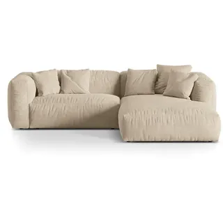 Micadoni Ecksofa modular rechts Martina aus Samt leichtes beige 2 Sitzplätze , Creme , Textil , L-Form , 283x176 cm , Hergestellt in Europa, Oeko-Tex® , Wohnzimmer, Sofas & Couches, Wohnlandschaften, Ecksofas
