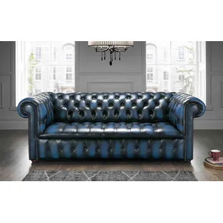 XXL Blau Sofa 3 Sitzer Couch Chesterfield Polster Sitz Garnitur Leder Textil - Blau