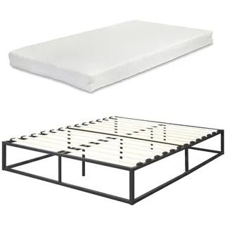 [en.casa] Kreta mit Matratze 140x200cm Schwarz