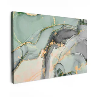 MuchoWow© Wandbilder Groß XXL Schlafzimmer Home Deko Wohnung Bild | 120x80 cm - Wohnzimmer Fotoleinwand Wand Bilder Leinwand Wall Decor Gold - Marmor - Grün - Luxe - Glitzer - Marmoroptik