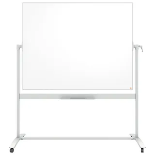 Nobo Mobiles Whiteboard aus Emaille, trocken abwischbar, magnetisch, mit horizontalem Drehpunkt (von oben nach unten schwenkbar), auf Rollen, mit Stifthalter, Magneten und Marker, weiß, 1901035