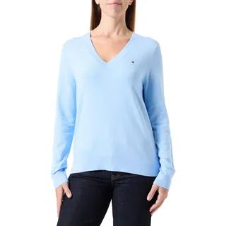 Tommy Hilfiger Damen Pullover Jersey Stitch V-Neck Strickpullover, Blau (Vessel Blue), S