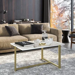 Skye Decor, Merideths- Merideths HDL, Gold,Weiß, Couchtische, 45x92x64 cm, 100% Melaminbeschichtete Partikelplatte - Gold, Weiß