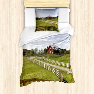 ABAKUHAUS Ackerland Mantele, Rural Landhaus, Milbensicher Allergiker geeignet mit Kissenbezügen, 135 cm x 200 cm - 80 x 80 cm, Mehrfarbig
