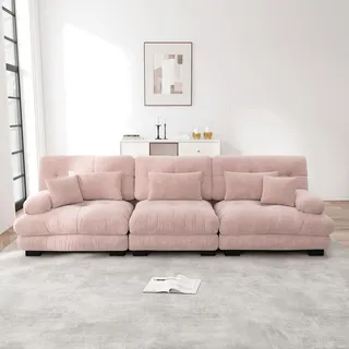 Sweiko 3-Sitzer Modulares Ecksofa mit Tiefensitz, Chenille Schlafsofa Komfortabel Gepolstert für Wohnzimmer, Apartment, Studio, Büro, Chenille Rosa - Rosa
