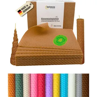 Wachsmann 20 Bienenwachsplatten aus Deutschland, karamell, Wachsplatten 20 x 15 cm, Bienenwachs Kerzen selber machen, Kerzenwachs