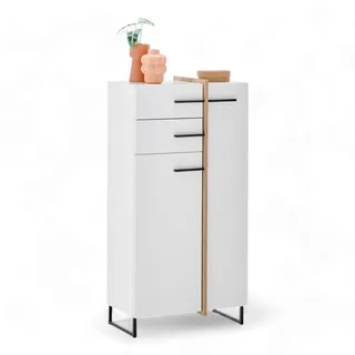 Stella Trading Palermo Badezimmer Kommode in Weiß, Evoke Eiche Optik - Badezimmerschrank Bad Schrank mit viel Stauraum - 60 x 119 x 35 cm (B/H/T)