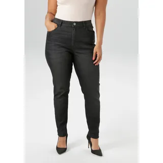 Skinny-fit-Jeans ANISTON PLUS, Damen, Gr. 48, N-Gr, schwarz, Denim/Jeans, Obermaterial: 81% Baumwolle, 17% Polyester, 2% Elasthan, Abriebeffekte, unifarben, figurumspielend knöchellang, Jeans Skinny-fit-Jeans, regular waist - in dezenter Used-Waschung