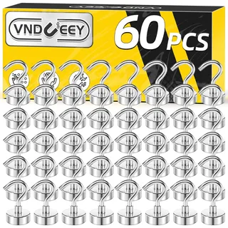 vndueey Magnethaken, stark, 11,3 kg, strapazierfähig, Metall-Magnethaken zum Aufhängen, Magnethaken für Kreuzfahrt, Küche, Garage, Klassenzimmer und Büro, 60 Stück
