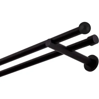 MDEKOR Gardinenstange schwarz 200 cm 2-läufig 19 mm aus Metall Wandbefestigung Kugel