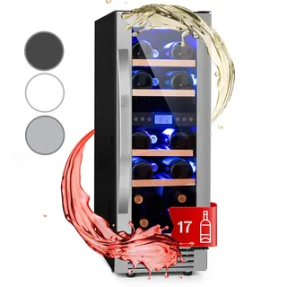 Klarstein Weinkühlschrank Vinovilla, 2 Zonen Getränkekühlschrank Schmal, Leiser Kühlschrank mit Glastür, Flaschenkühlschrank Klein, Weinschrank für Getränke, Weinkühler 5-20°C, 53 L, 17 Flaschen