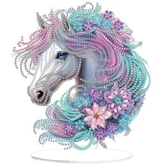 MOGTAA 5D Diamond Painting Pferd Desktop Deko für Erwachsene Kinder, Blume Diamond Painting Tisch Deko Set, DIY Diamant Painting Bilder Bastelset Kreativ Set für Zimmer Büro Desktop
