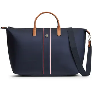 Weekender TOMMY HILFIGER "POPETTE WEEKENDER CORP", Gr. B/H/T: 62cm x 34cm x 23cm, dunkelblau, Leder, Nylon, Taschen Weekender, Unisex Reisetasche, Urlaubstasche, Shopper mit bunten Streifen