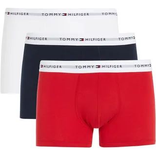 Trunk "TRUNK 3 PACK", Herren, Gr. M (50), 3 Stk., bunt (desert, sky, weiß, primary, rot, (dunkelblau)), Jersey, Obermaterial: 95% Baumwolle, 5% Elasthan, TOMMY HILFIGER UNDERWEAR, kontrastfarbene Details, unifarben, körpernah, Unterhosen Trunk, mit Logoschriftzug