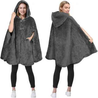 Catalonia Classy Damen-Poncho mit Geparden-Kunstpelzkragen, Fleece-Mantel, weicher, Warmer, kuscheliger Umhang, Geschenkidee für Erwachsene und Teenager-Mädchen