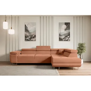 altdecor Ecksofa Velours mit Schlaffunktion 2-Sitzer Koralle