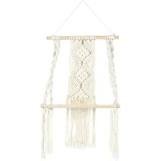 HOME DECO FACTORY Boho Hängewandregal aus Baumwolle Modern Beige | Wandregal aus Holz und Baumwolle im Boho-Stil, Wohnzimmer, Schlafzimmer, Eingangsbereich, hell und modern, 30x50x15cm, beige