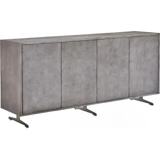 KAWOLA Sideboard GALA 4 Türen Kunstleder grau Fuß Edelstahl gebürstet - Grau