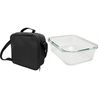 NERTHUS FIH 1498 Thermo-Lunchbox Schwarz mit luftdichtem Behälter aus Glas 1 l, Lunchbox mit isoliertem Innenfutter, leicht zu reinigen, mit Griff, ideal für Arbeit und Büro